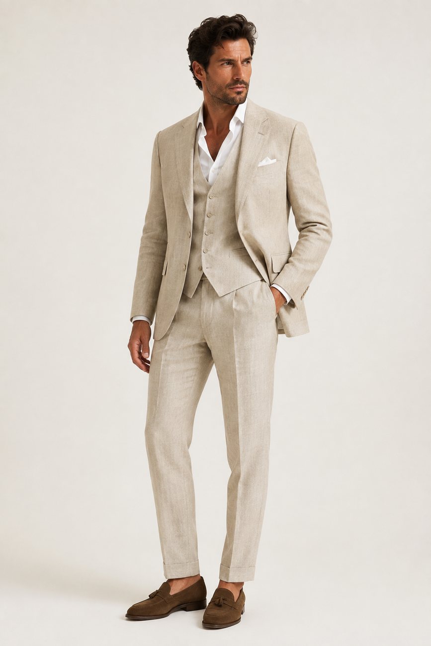 Premium linen three-piece suit — Rocky's Fashion, Koh Samui
